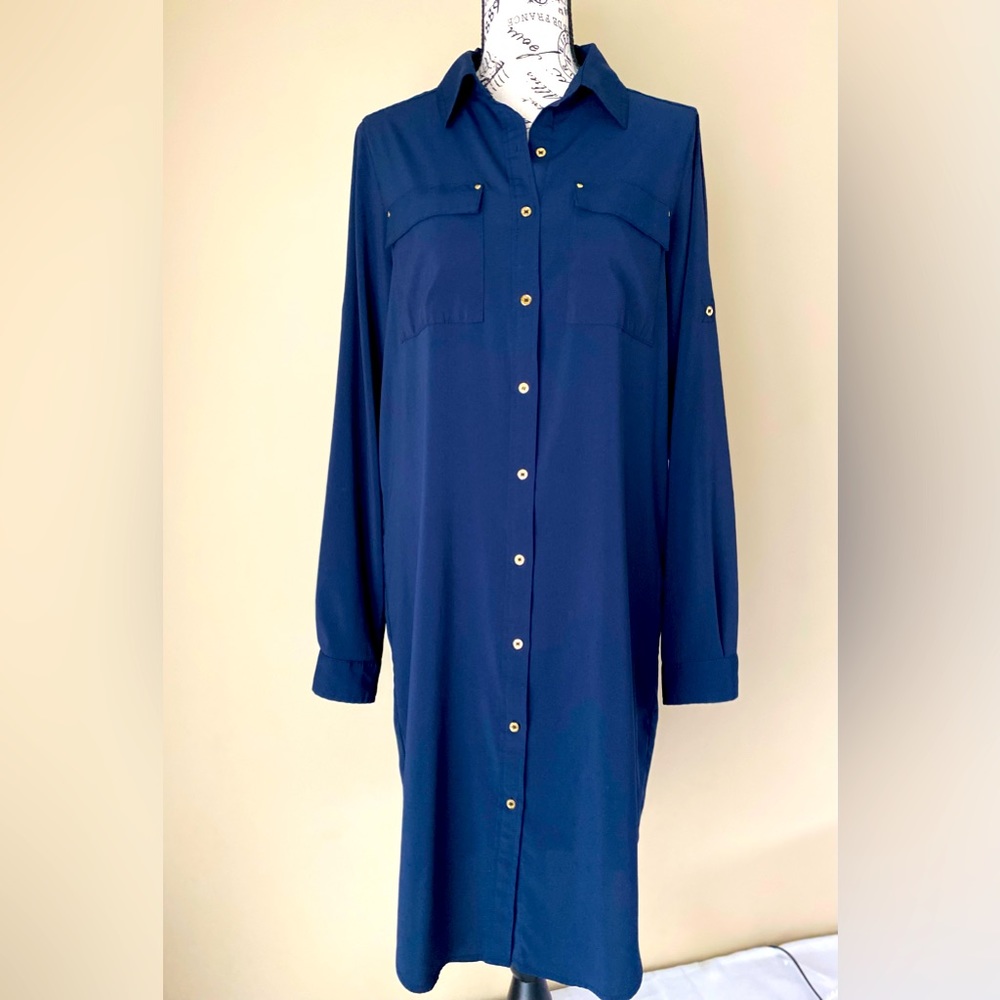 Preloved Calvin Klein Navy Blue Shirt Dress Size 8
